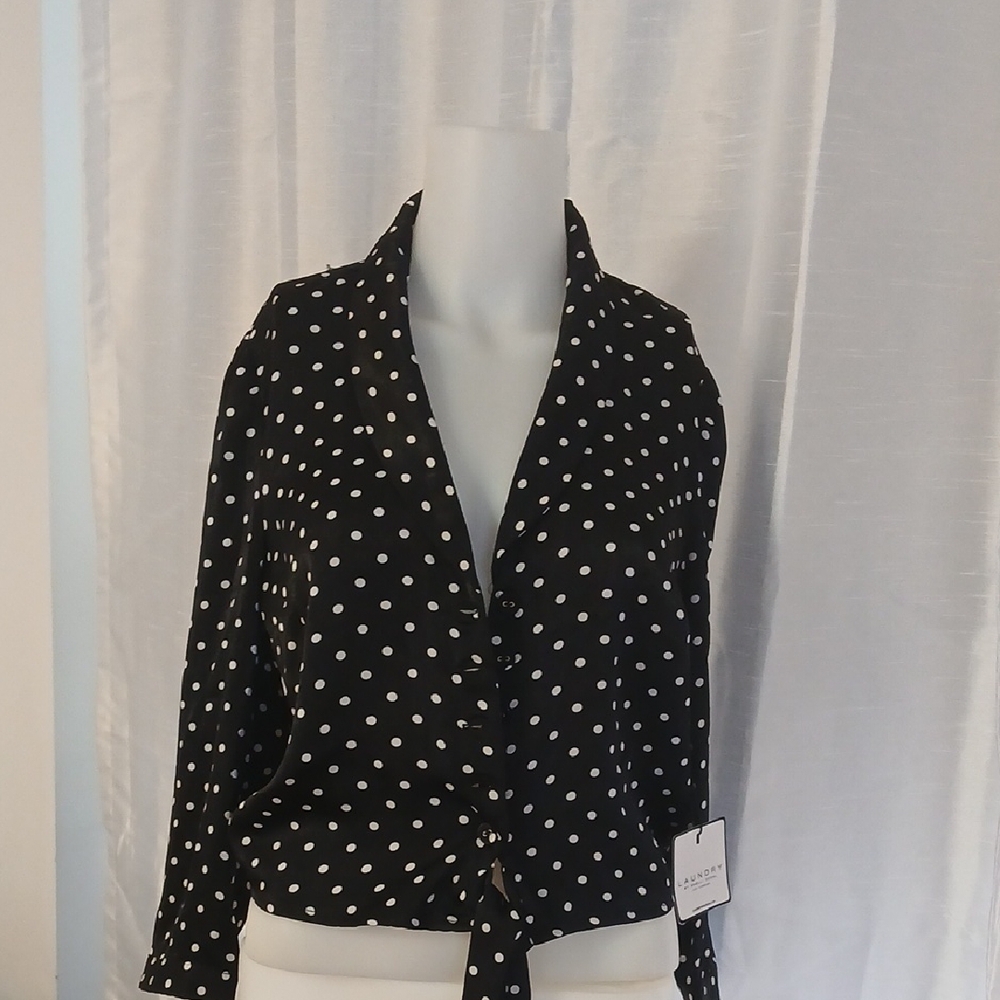 Laundry By Shelli Segal Black and White Polka Dot Long Sleeve Dress